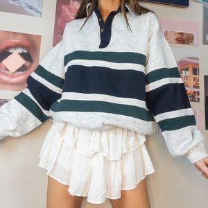 Vintage Pullover Striped Varsity Style Sweatshirt